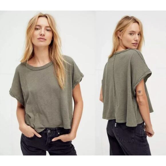 Free People You Rock Tee in Washed Army Green Size S - Picture 1 of 13